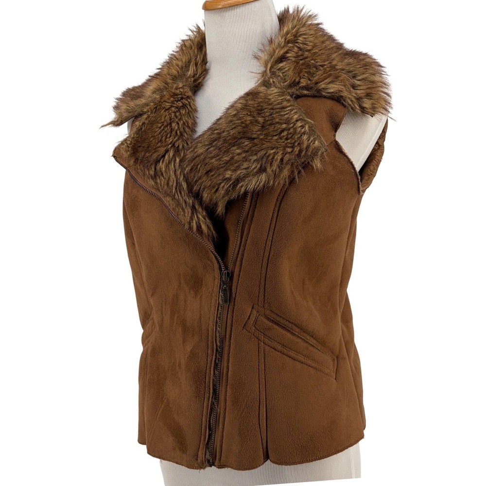 Revue Suede Faux Shearling Vest Moto Brown Boho Hippie Western Rock Earthy Small